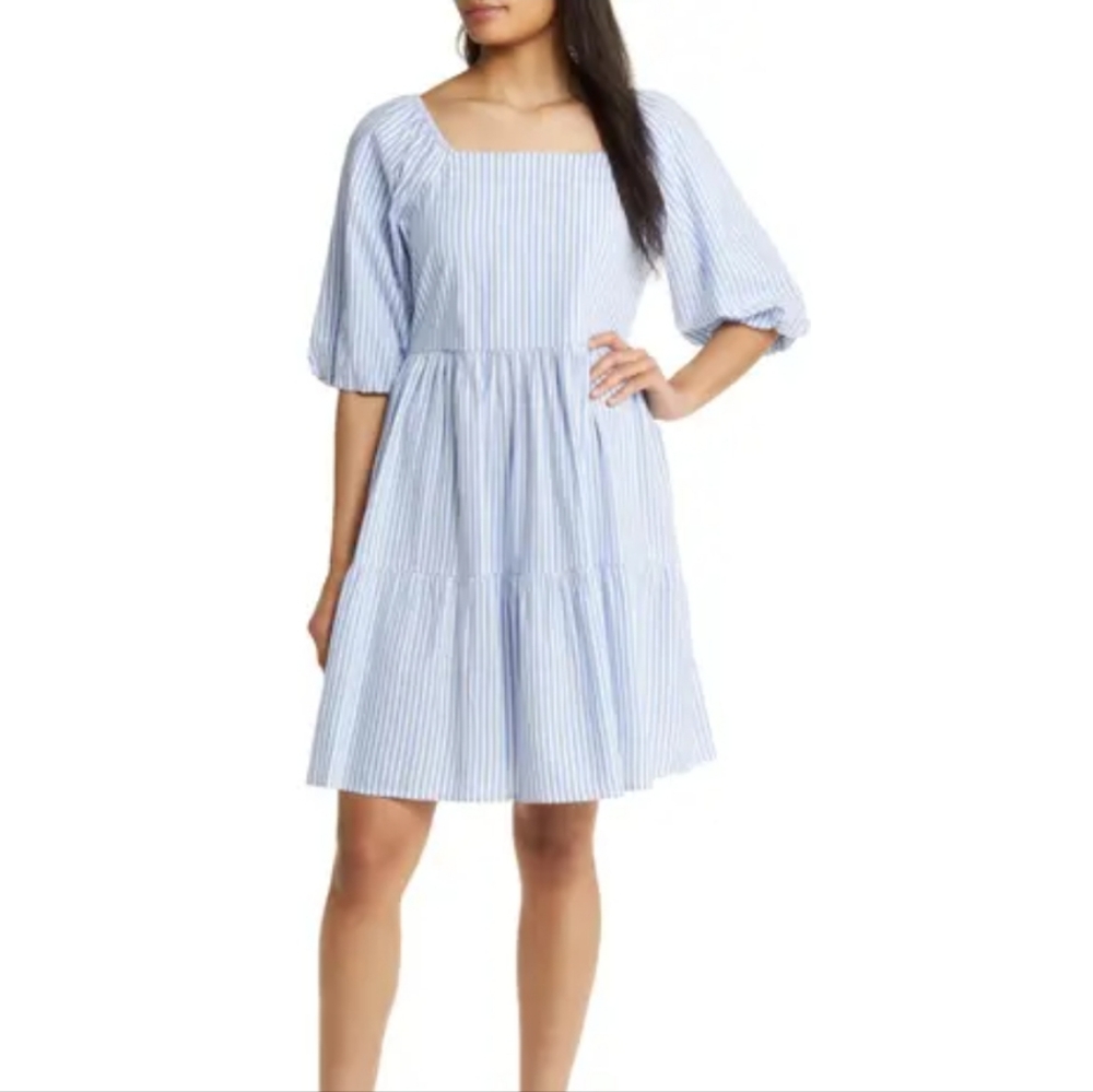 BEACH LUNCH LOUNGE Stripe Open Back Bow Cotton Blend Dress